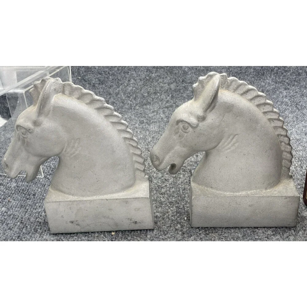 Solid Cast Aluminum Horse Head Bookends Chess Knight Equestrian Vintage 7